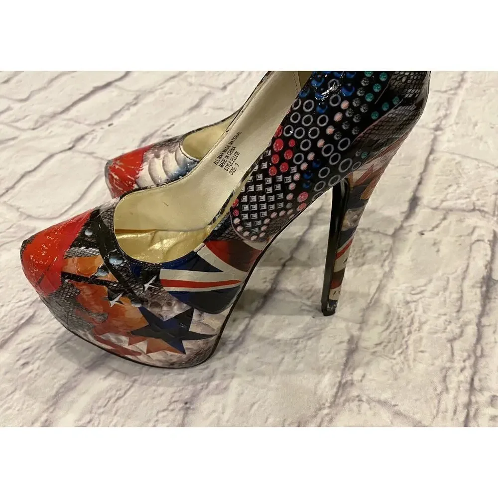 Rosette Artsy Platform Heels Women’s Size 9 Rave Dance Lips Party Disco Retro